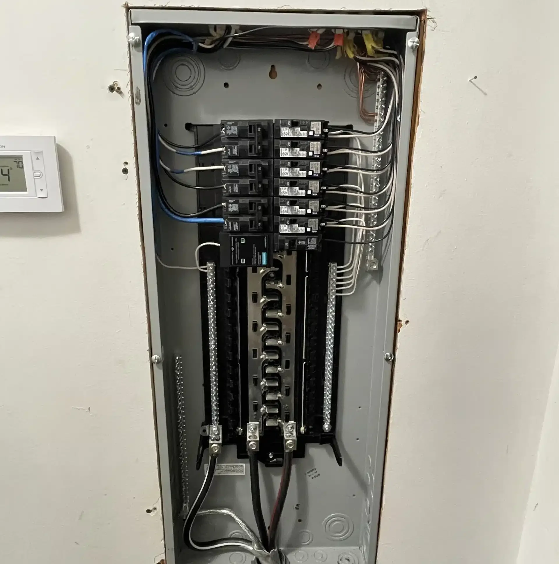 Electrical breaker panel wiring and installation in residential home